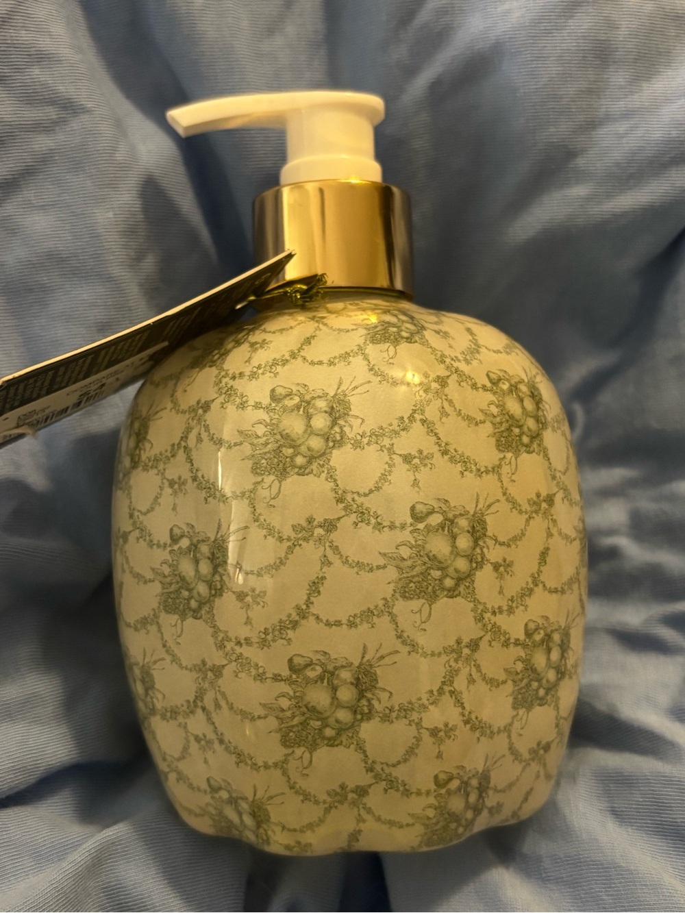 Pumpkin Shaped Green Floral dispenser featuring Autumn Orchard
